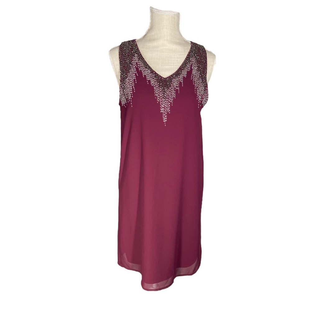 Fab’rik Burgundy Sleeveless Dress W/ Beading